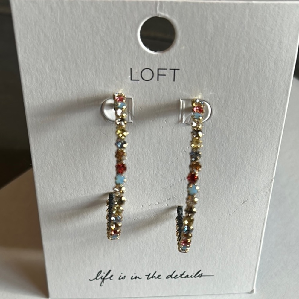 LOFT Gold and Blue Modern Hoop Earrings